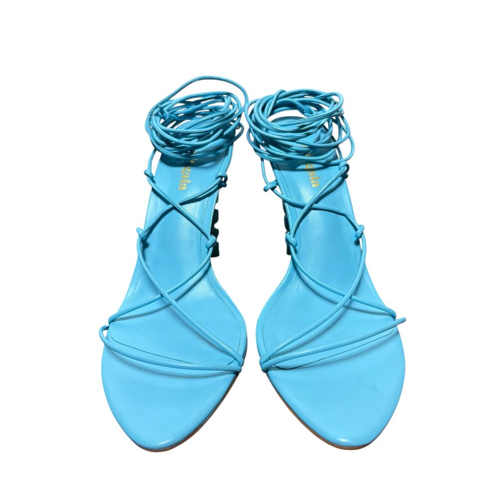 SOLD SOLD Cult Gaia NWOB Turquoise Blue Sculptural Sandal Leather Ankle Wrap 38 - Picture 3 of 8